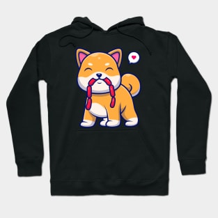 Cute Shiba Inu Eating Sausage Cartoon Hoodie